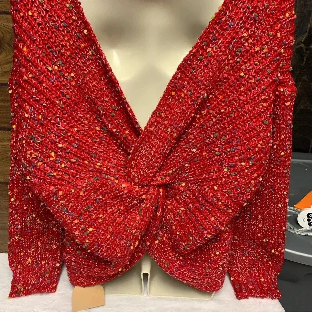 Main Strip red popcorn twist back top size large NWOT super cute oversized - Picture 4 of 9